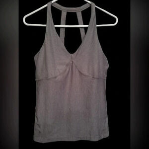 prAna Albia Top in light grey stripe